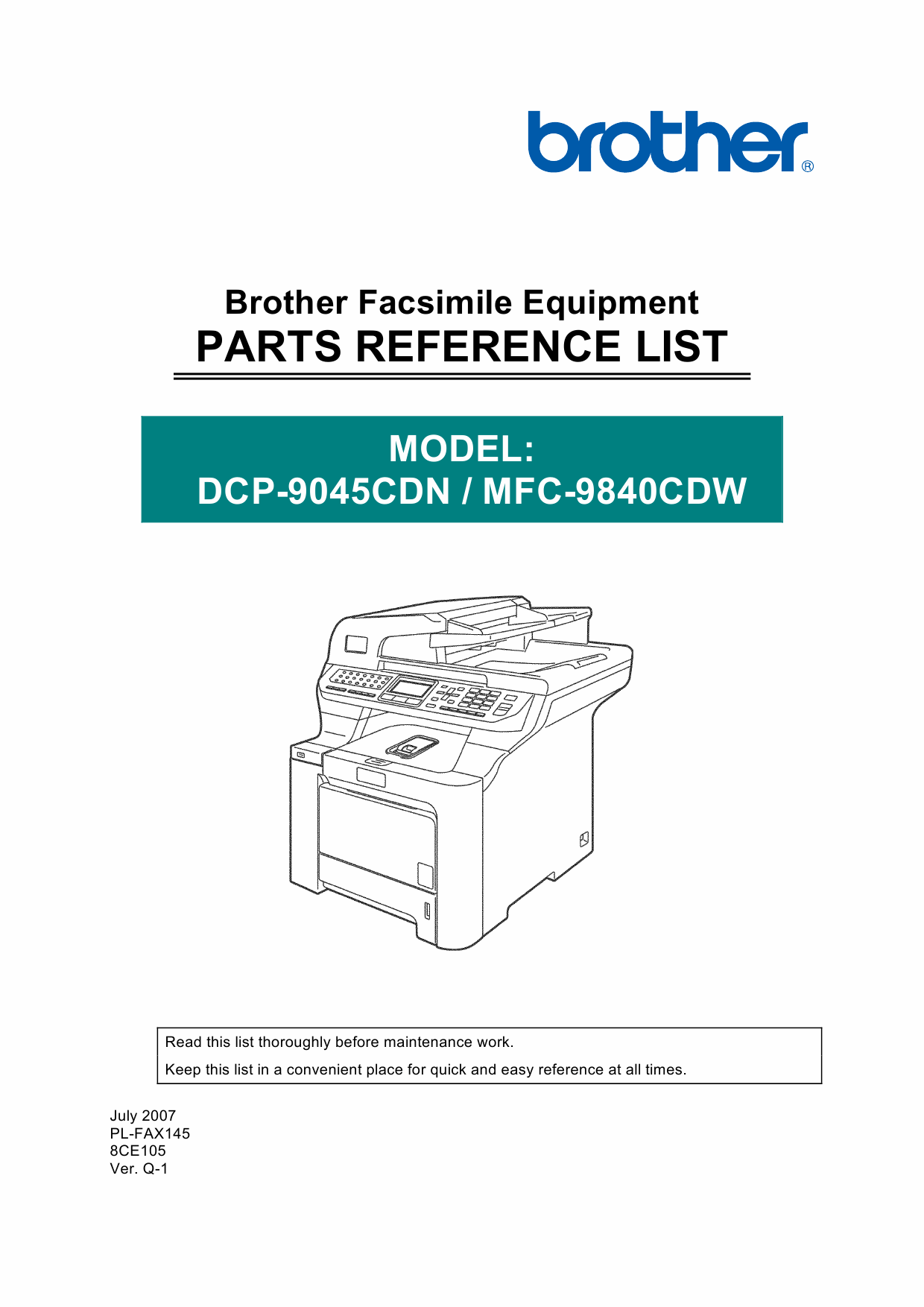 Brother Laser-MFC 9840CDW DCP9045CDN Parts Reference-1